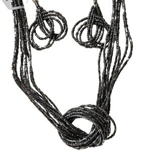 Handcrafted Elegant Silver Seed Bead Necklace and Earrings Set Fashion Jewelry